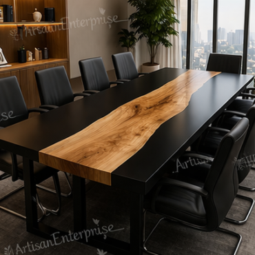 Luxury Live Edge Wood Conference Table – Epoxy River Dining Table – Modern Office Boardroom Table – Custom Solid Wood Slab Table