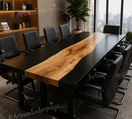 Luxury Live Edge Wood Conference Table – Epoxy River Dining Table – Modern Office Boardroom Table – Custom Solid Wood Slab Table