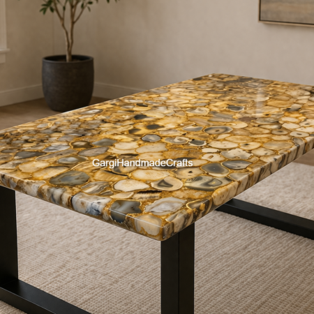 Handmade Agate Dining Table, Rectangle Accent Living Room Furniture, Modern Interior Decor