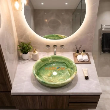 Green Onyx Vessel Sink: Luxury Natural Stone Bathroom Basin, Handmade Decor