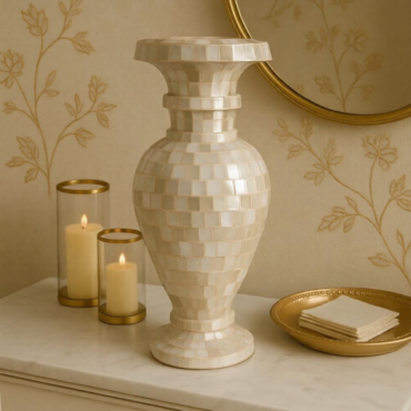 Handmade Yellow Mother of Pearl Inlay Vase – Luxury Decorative Marble Vase for Elegant Home Interiors