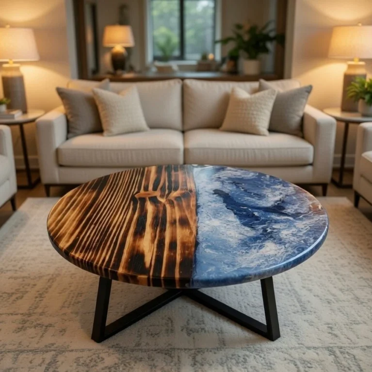 Live Edge Wood & Epoxy Coffee Table – Custom River Style Furniture